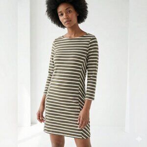 Petit Bateau | 3/4 Length Sleeve Cotton Dress French Minimalist Stripes | Small